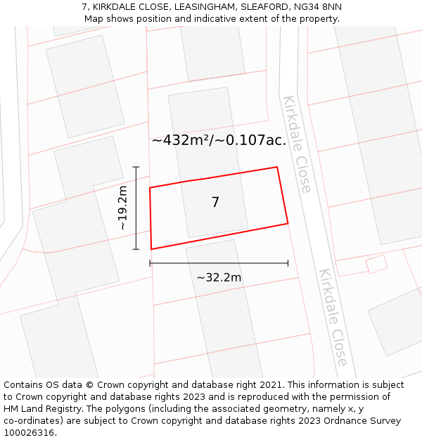7, KIRKDALE CLOSE, LEASINGHAM, SLEAFORD, NG34 8NN: Plot and title map