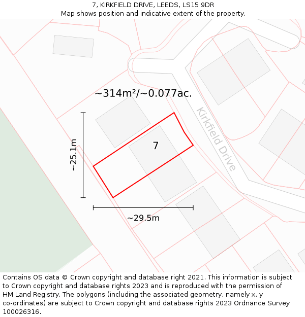 7, KIRKFIELD DRIVE, LEEDS, LS15 9DR: Plot and title map