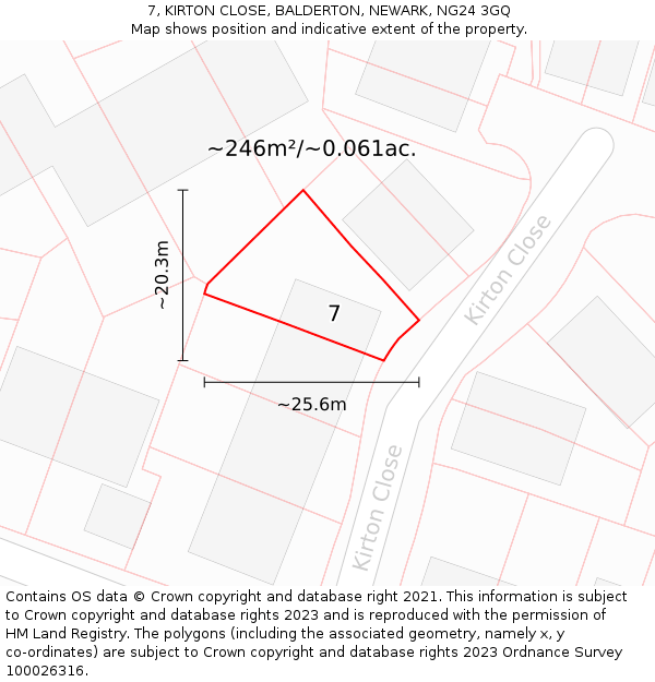 7, KIRTON CLOSE, BALDERTON, NEWARK, NG24 3GQ: Plot and title map