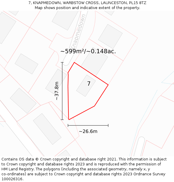 7, KNAPMEDOWN, WARBSTOW CROSS, LAUNCESTON, PL15 8TZ: Plot and title map
