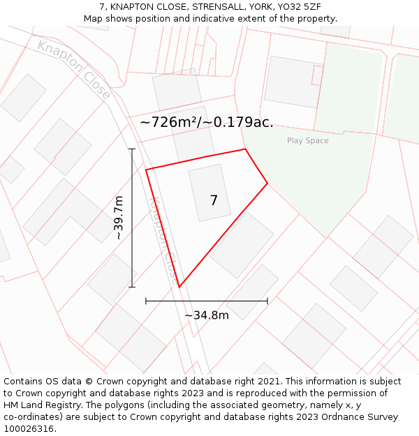 7, KNAPTON CLOSE, STRENSALL, YORK, YO32 5ZF: Plot and title map