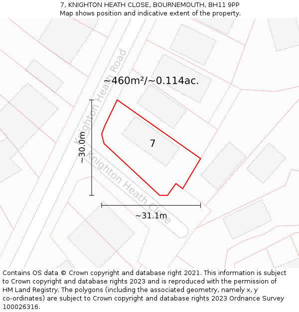 7, KNIGHTON HEATH CLOSE, BOURNEMOUTH, BH11 9PP: Plot and title map
