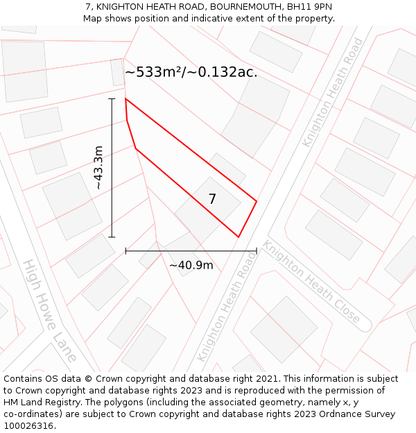 7, KNIGHTON HEATH ROAD, BOURNEMOUTH, BH11 9PN: Plot and title map
