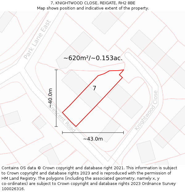 7, KNIGHTWOOD CLOSE, REIGATE, RH2 8BE: Plot and title map