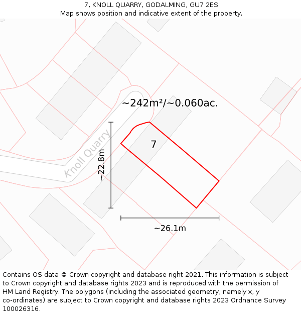 7, KNOLL QUARRY, GODALMING, GU7 2ES: Plot and title map