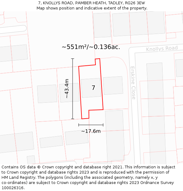 7, KNOLLYS ROAD, PAMBER HEATH, TADLEY, RG26 3EW: Plot and title map
