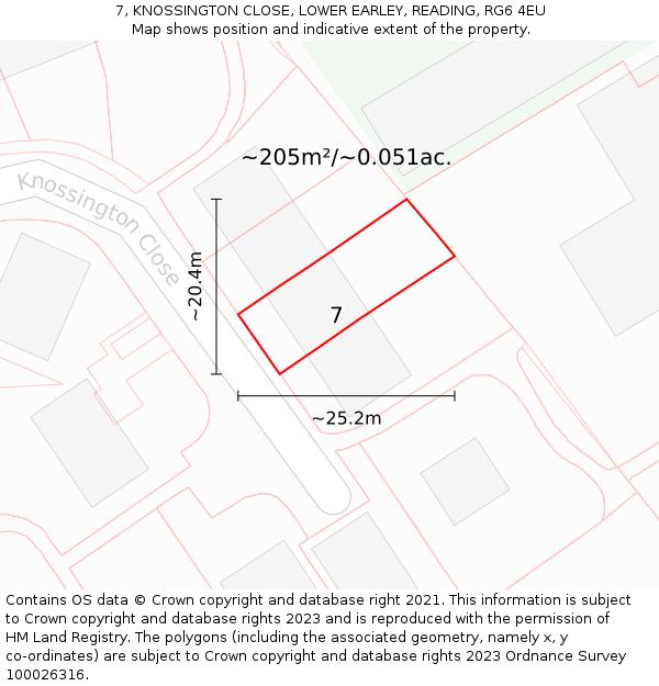 7, KNOSSINGTON CLOSE, LOWER EARLEY, READING, RG6 4EU: Plot and title map