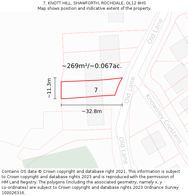 7, KNOTT HILL, SHAWFORTH, ROCHDALE, OL12 8HS: Plot and title map