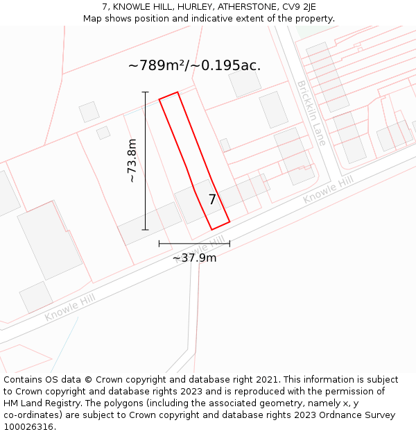 7, KNOWLE HILL, HURLEY, ATHERSTONE, CV9 2JE: Plot and title map