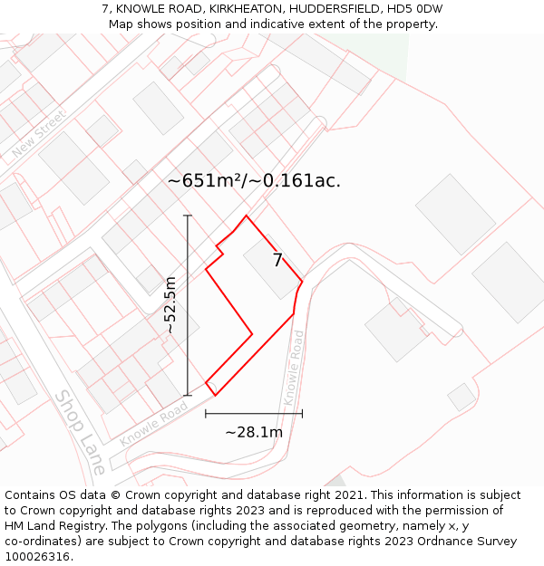 7, KNOWLE ROAD, KIRKHEATON, HUDDERSFIELD, HD5 0DW: Plot and title map