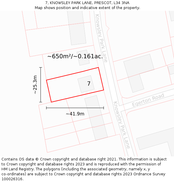 7, KNOWSLEY PARK LANE, PRESCOT, L34 3NA: Plot and title map