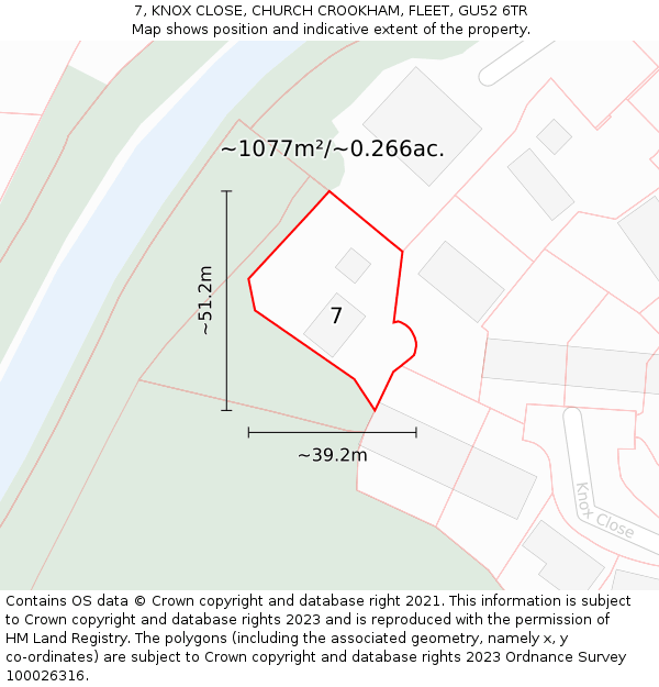 7, KNOX CLOSE, CHURCH CROOKHAM, FLEET, GU52 6TR: Plot and title map