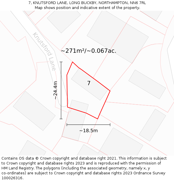 7, KNUTSFORD LANE, LONG BUCKBY, NORTHAMPTON, NN6 7RL: Plot and title map