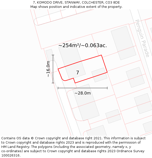 7, KOMODO DRIVE, STANWAY, COLCHESTER, CO3 8DE: Plot and title map