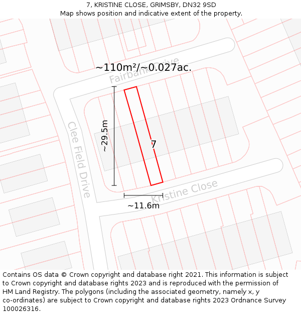 7, KRISTINE CLOSE, GRIMSBY, DN32 9SD: Plot and title map