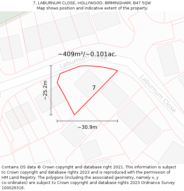 7, LABURNUM CLOSE, HOLLYWOOD, BIRMINGHAM, B47 5QW: Plot and title map