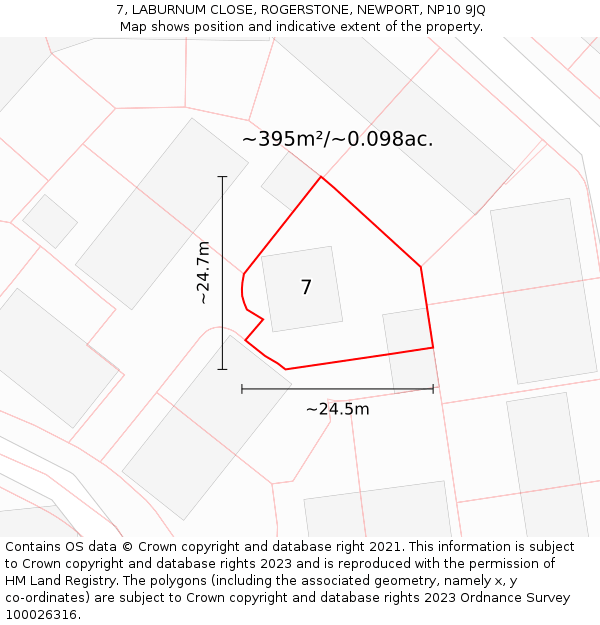 7, LABURNUM CLOSE, ROGERSTONE, NEWPORT, NP10 9JQ: Plot and title map