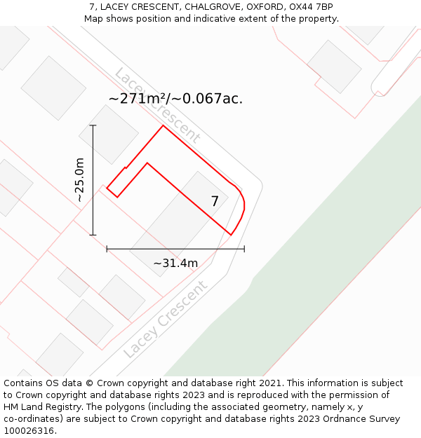 7, LACEY CRESCENT, CHALGROVE, OXFORD, OX44 7BP: Plot and title map