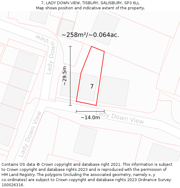 7, LADY DOWN VIEW, TISBURY, SALISBURY, SP3 6LL: Plot and title map