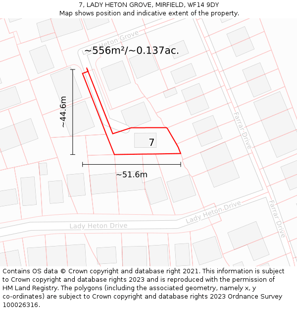 7, LADY HETON GROVE, MIRFIELD, WF14 9DY: Plot and title map