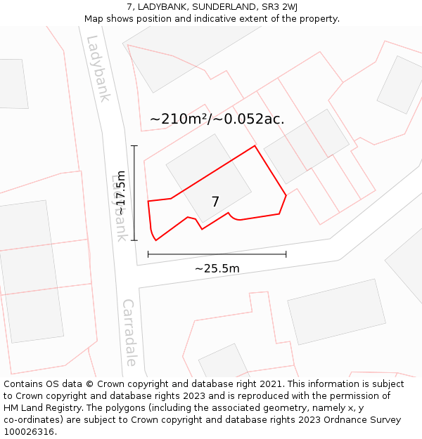 7, LADYBANK, SUNDERLAND, SR3 2WJ: Plot and title map