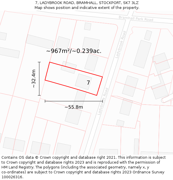 7, LADYBROOK ROAD, BRAMHALL, STOCKPORT, SK7 3LZ: Plot and title map