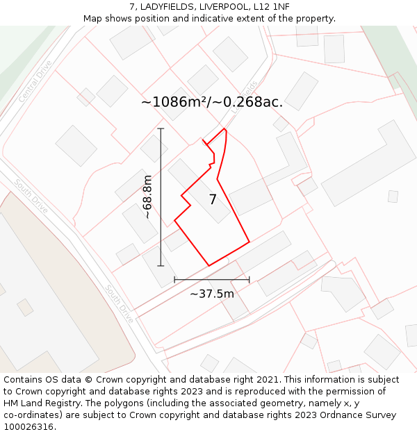 7, LADYFIELDS, LIVERPOOL, L12 1NF: Plot and title map