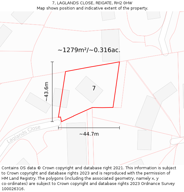 7, LAGLANDS CLOSE, REIGATE, RH2 0HW: Plot and title map