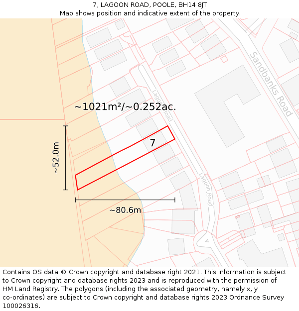 7, LAGOON ROAD, POOLE, BH14 8JT: Plot and title map