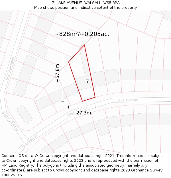 7, LAKE AVENUE, WALSALL, WS5 3PA: Plot and title map