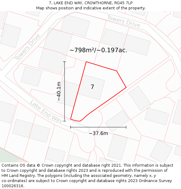 7, LAKE END WAY, CROWTHORNE, RG45 7LP: Plot and title map