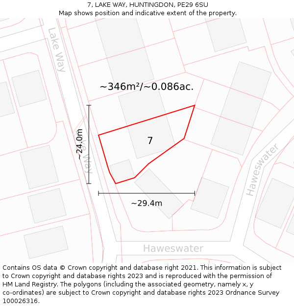 7, LAKE WAY, HUNTINGDON, PE29 6SU: Plot and title map