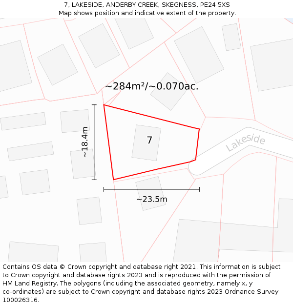 7, LAKESIDE, ANDERBY CREEK, SKEGNESS, PE24 5XS: Plot and title map