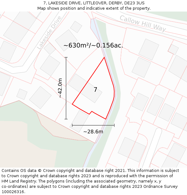 7, LAKESIDE DRIVE, LITTLEOVER, DERBY, DE23 3US: Plot and title map