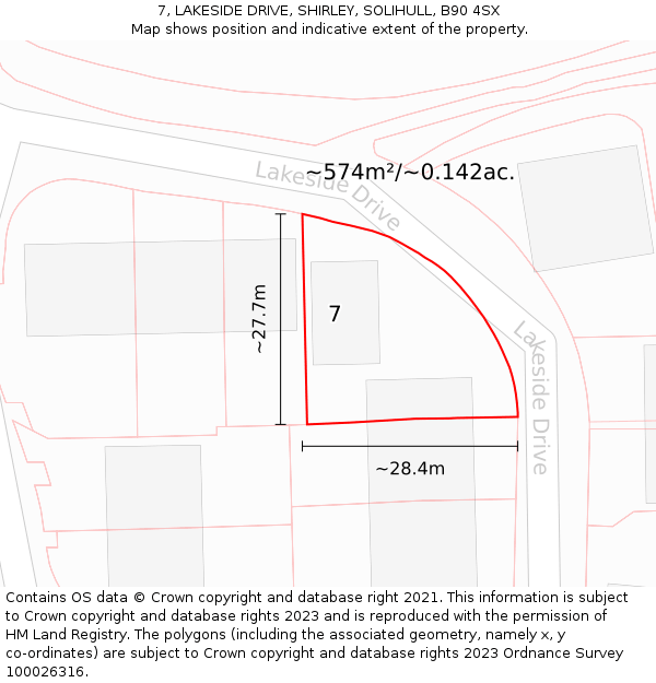7, LAKESIDE DRIVE, SHIRLEY, SOLIHULL, B90 4SX: Plot and title map