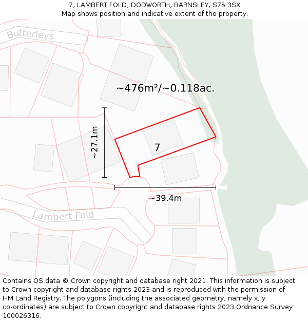 7, LAMBERT FOLD, DODWORTH, BARNSLEY, S75 3SX: Plot and title map
