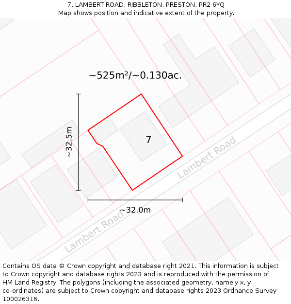 7, LAMBERT ROAD, RIBBLETON, PRESTON, PR2 6YQ: Plot and title map