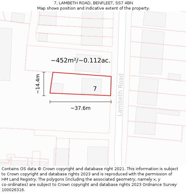 7, LAMBETH ROAD, BENFLEET, SS7 4BN: Plot and title map