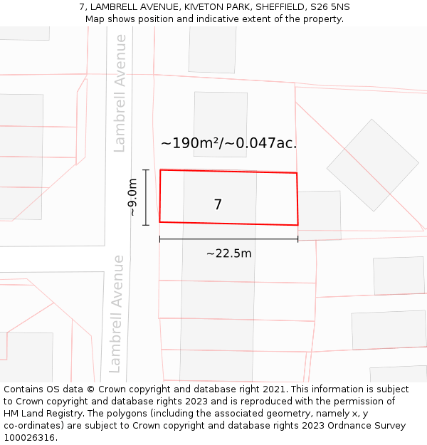 7, LAMBRELL AVENUE, KIVETON PARK, SHEFFIELD, S26 5NS: Plot and title map