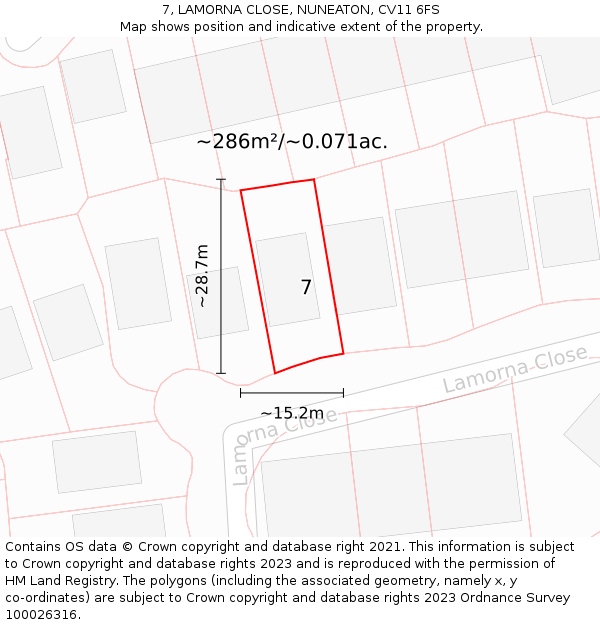 7, LAMORNA CLOSE, NUNEATON, CV11 6FS: Plot and title map