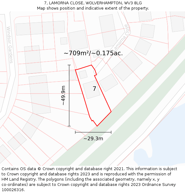 7, LAMORNA CLOSE, WOLVERHAMPTON, WV3 8LG: Plot and title map