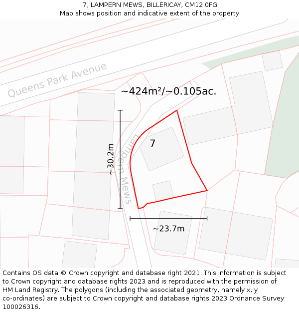7, LAMPERN MEWS, BILLERICAY, CM12 0FG: Plot and title map