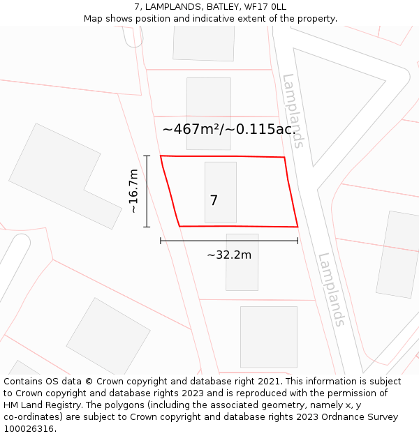 7, LAMPLANDS, BATLEY, WF17 0LL: Plot and title map