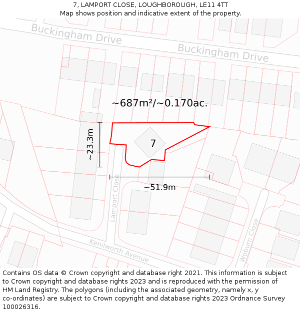 7, LAMPORT CLOSE, LOUGHBOROUGH, LE11 4TT: Plot and title map