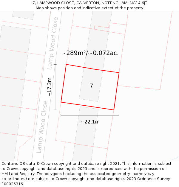 7, LAMPWOOD CLOSE, CALVERTON, NOTTINGHAM, NG14 6JT: Plot and title map