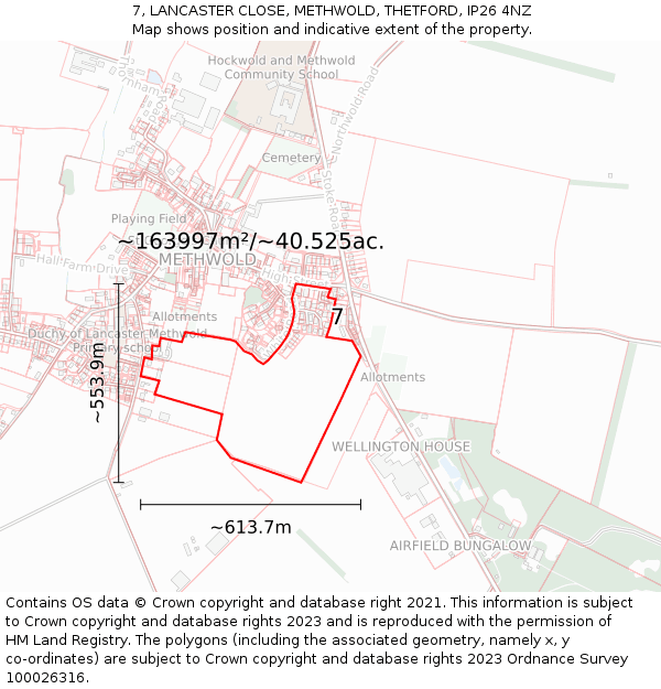 7, LANCASTER CLOSE, METHWOLD, THETFORD, IP26 4NZ: Plot and title map