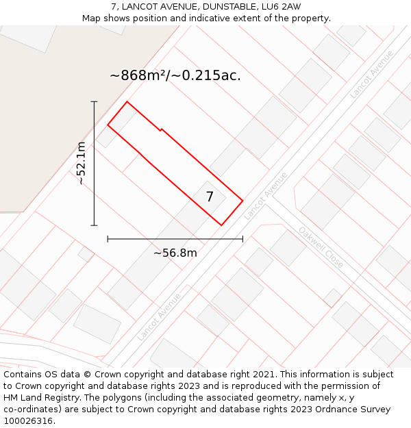 7, LANCOT AVENUE, DUNSTABLE, LU6 2AW: Plot and title map