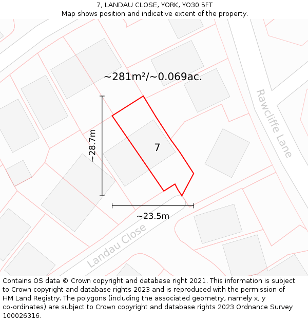 7, LANDAU CLOSE, YORK, YO30 5FT: Plot and title map