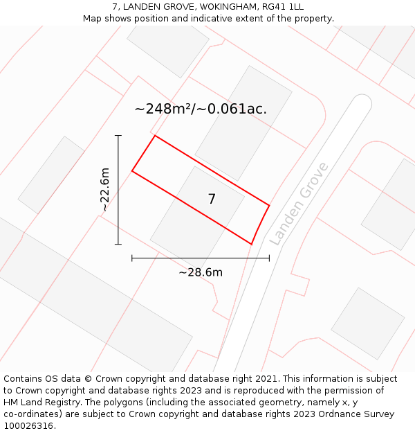7, LANDEN GROVE, WOKINGHAM, RG41 1LL: Plot and title map