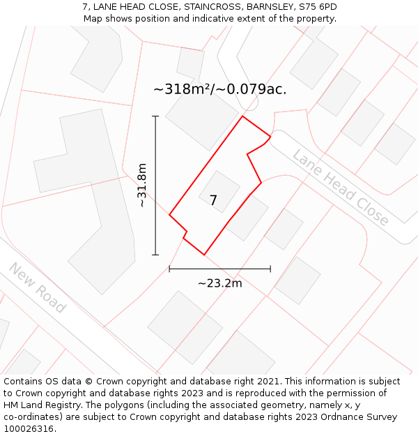 7, LANE HEAD CLOSE, STAINCROSS, BARNSLEY, S75 6PD: Plot and title map